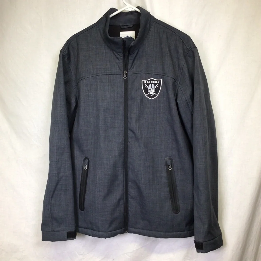 NFL Las Vegas Raiders Mens Dark Gray/Black Full Zip Fleece Lined Jacket, Sz L
